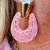 Raffia Drop Earrings in Pink
