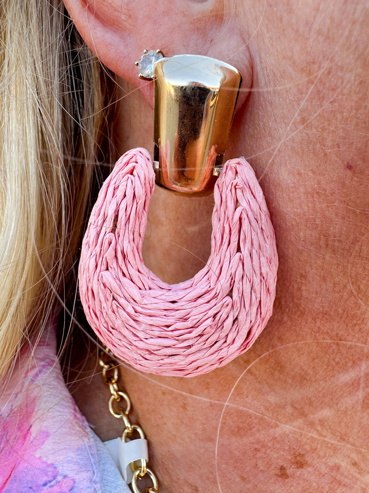 Raffia Drop Earrings in Pink