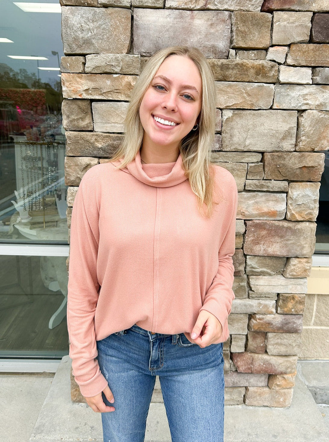 Pumpkin Spice Mock Neck Oversized Top | Front View