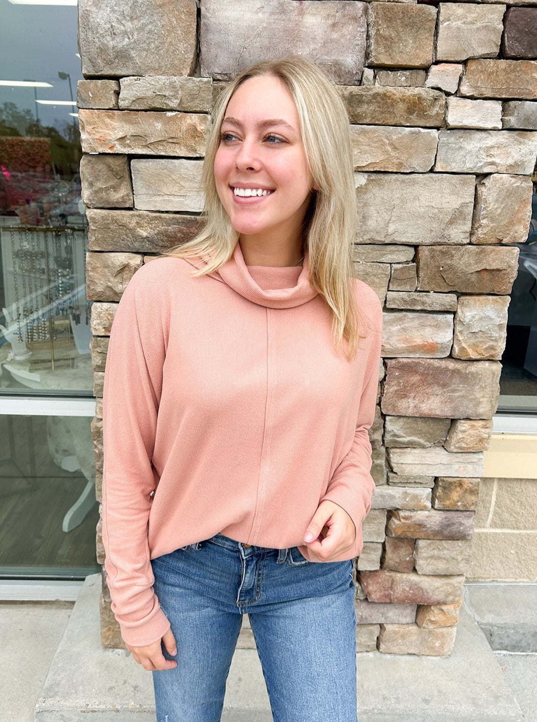 Pumpkin Spice Mock Neck Oversized Top | Front View