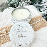 White and gold holiday mini tin candle