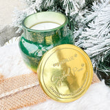 Green ombré gold candle jar, Capri Blue Glimmer Crystal Pine scent.