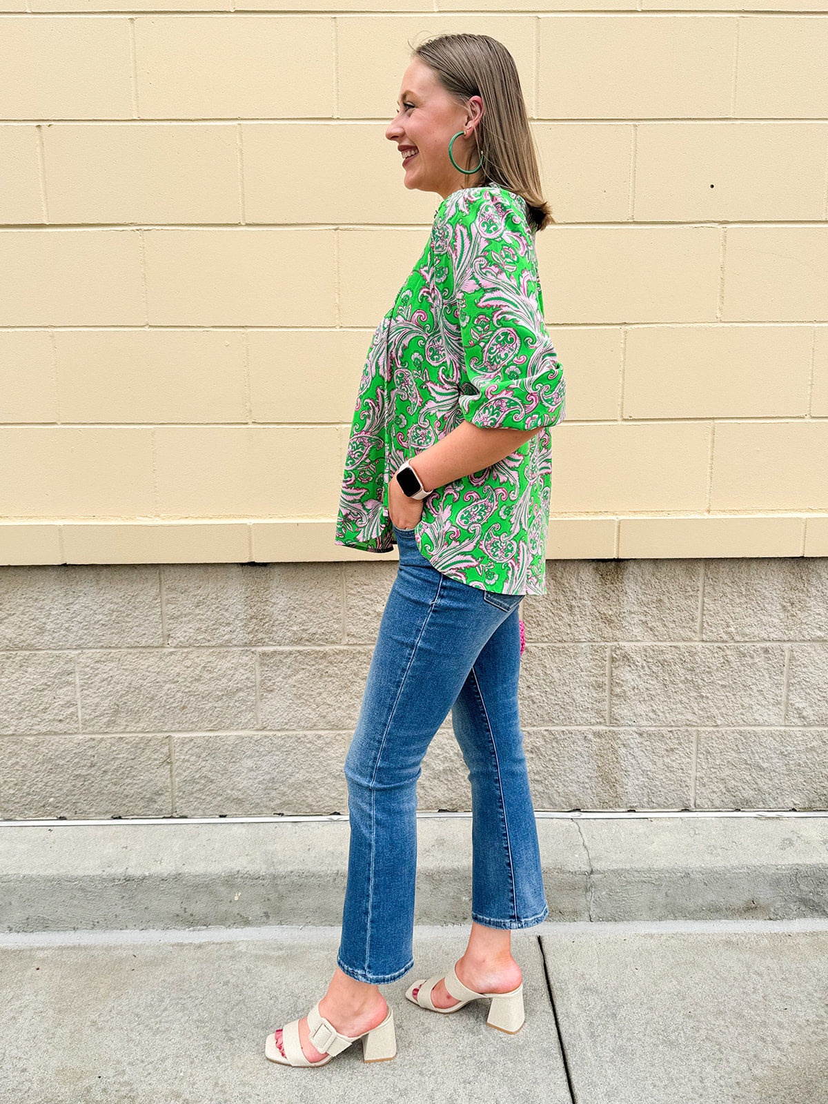 Midrise cropped flare jeans in Tekapo wash with five-pocket styling and slight stretch