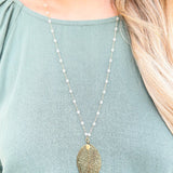 Glass Crystal Leaf Beaded Chain Pendant Necklace