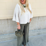 Fresh Breeze Frayed Wide Leg Linen Pants in Olive