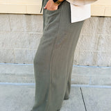 Fresh Breeze Frayed Wide Leg Linen Pants in Olive