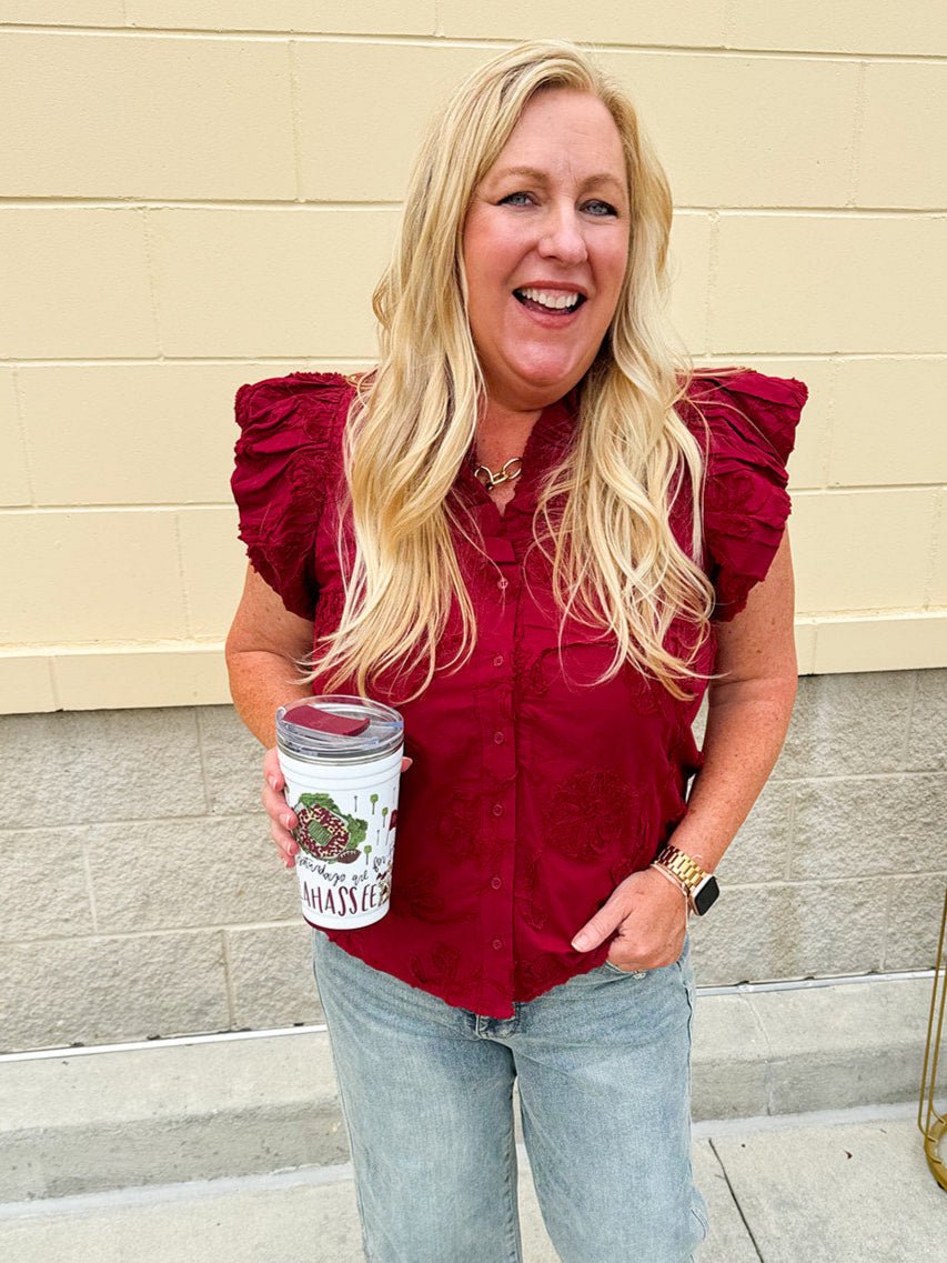 Swig brand 24oz insulated party cup featuring custom Tallahassee game day illustrations and a sliding lid