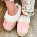 Cloud Nine Sherpa-Lined Platform Slippers in Pink
