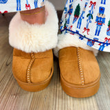 Cloud Nine Sherpa-Lined Platform Slippers in Camel