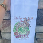 Cotton kitchen towel featuring Renegade, Osceola, and Doak Campbell Stadium-inspired artwork with garnet and gold detailing.