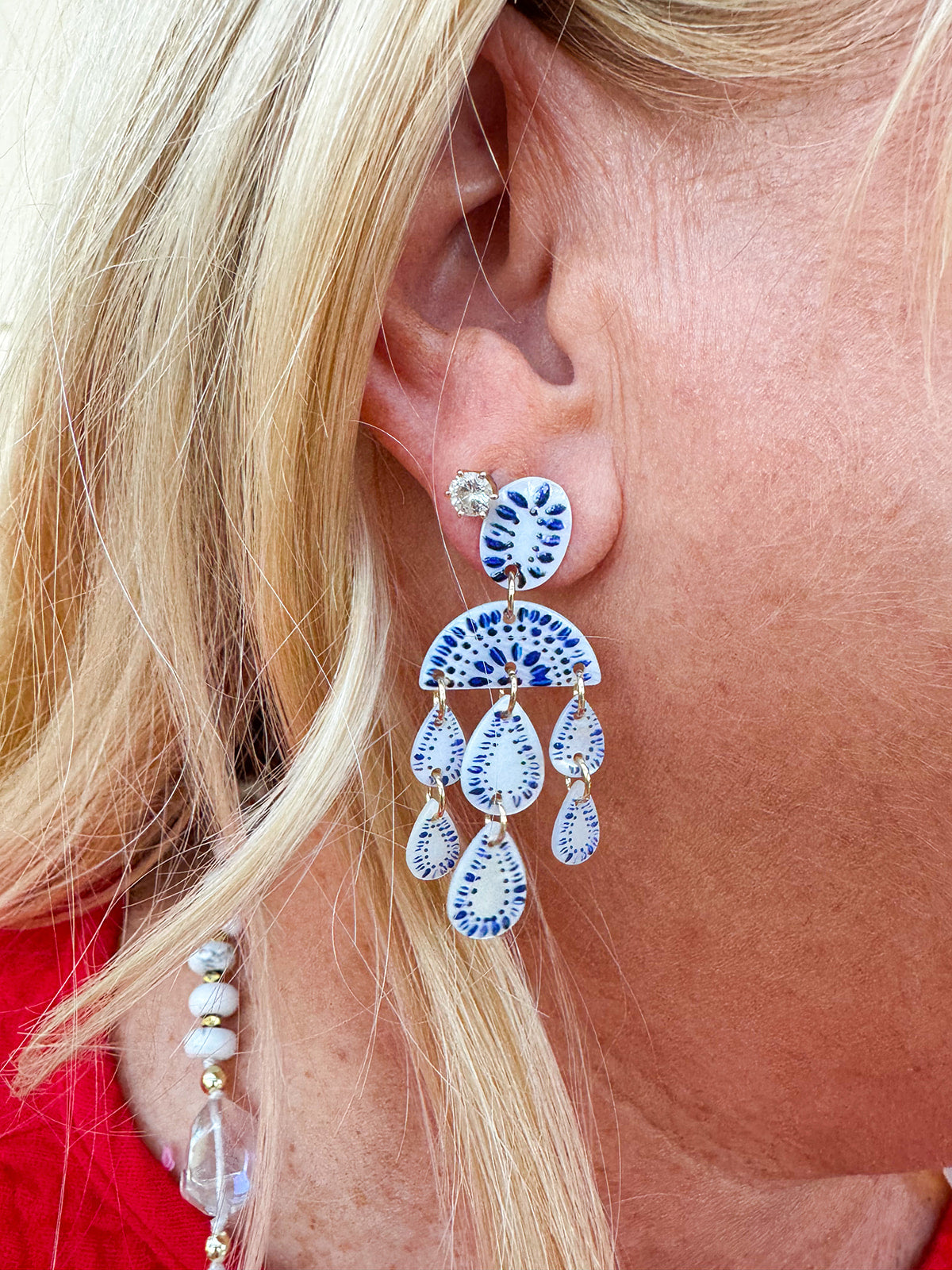 Mother of Pearl Blue and White Chandelier Earrings