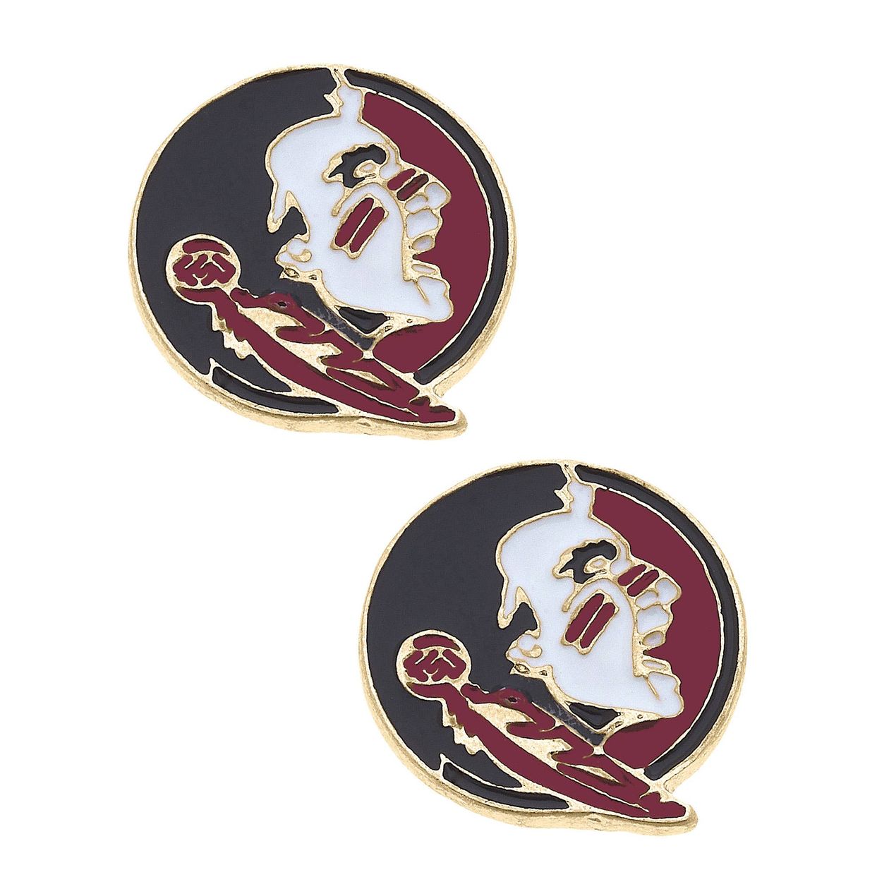 FSU enamel logo stud earrings in garnet and gold with gold backing
