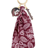 Garnet and gold FSU bandana bag charm with gold logo clip