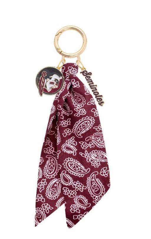 Garnet and gold FSU bandana bag charm with gold logo clip
