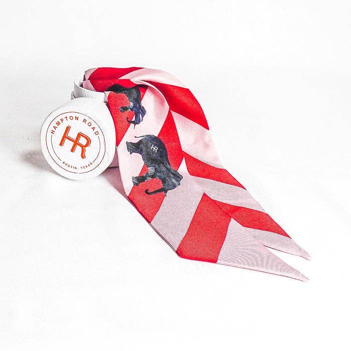 Red and white striped twilly scarf with elephant print