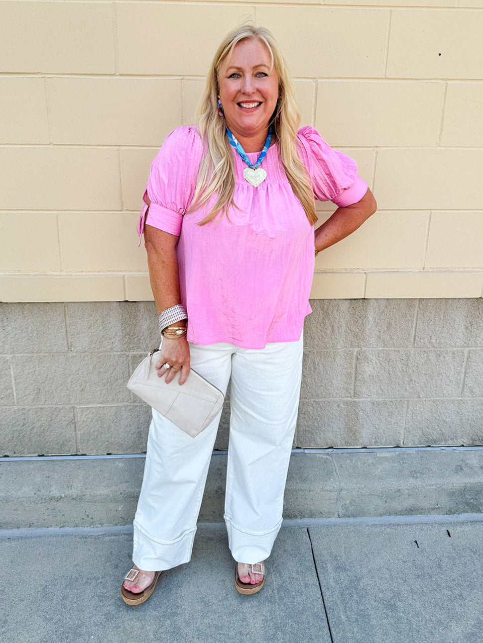 Terrace Blooms Pleated Top in Candy Pink