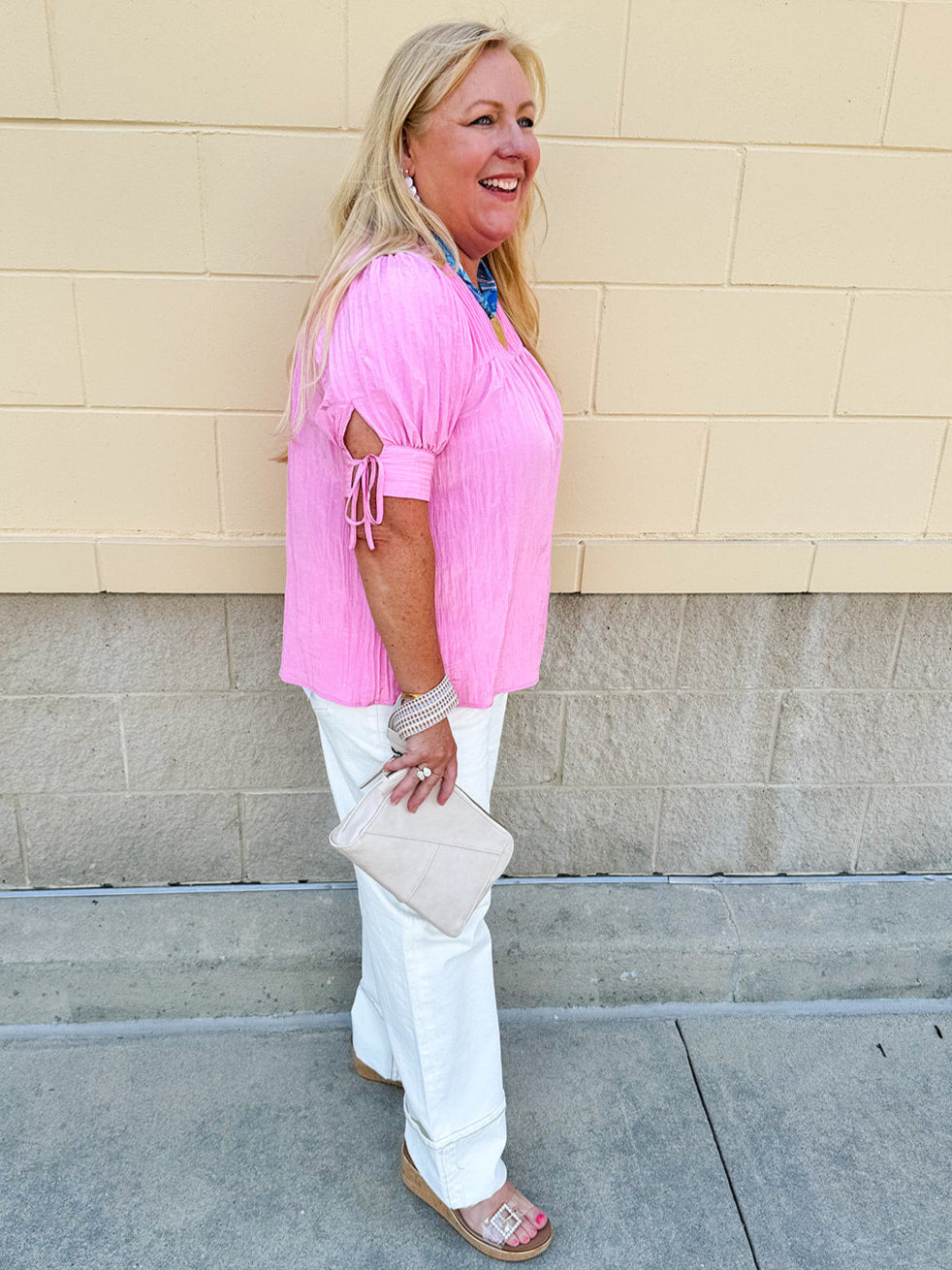 Terrace Blooms Pleated Top in Candy Pink