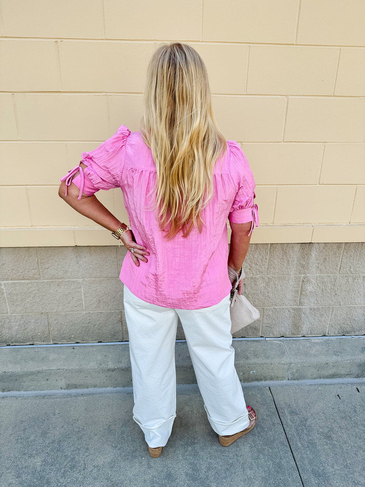 Terrace Blooms Pleated Top in Candy Pink