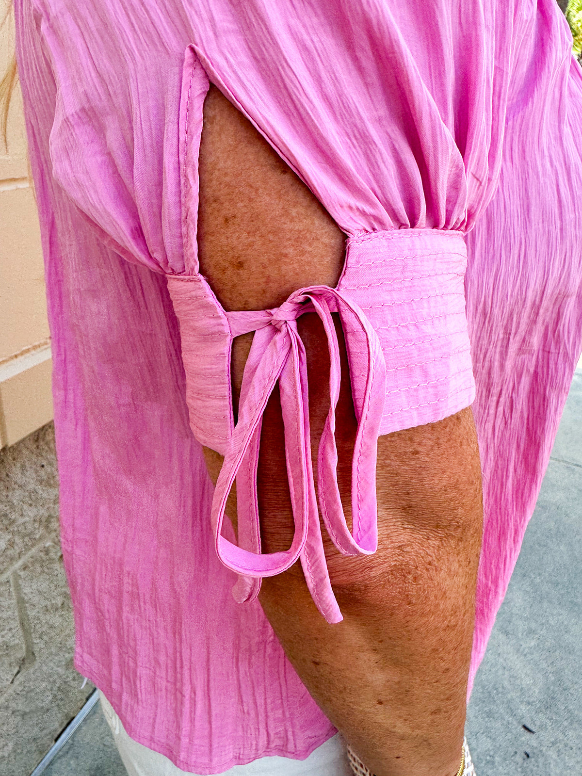 Terrace Blooms Pleated Top in Candy Pink
