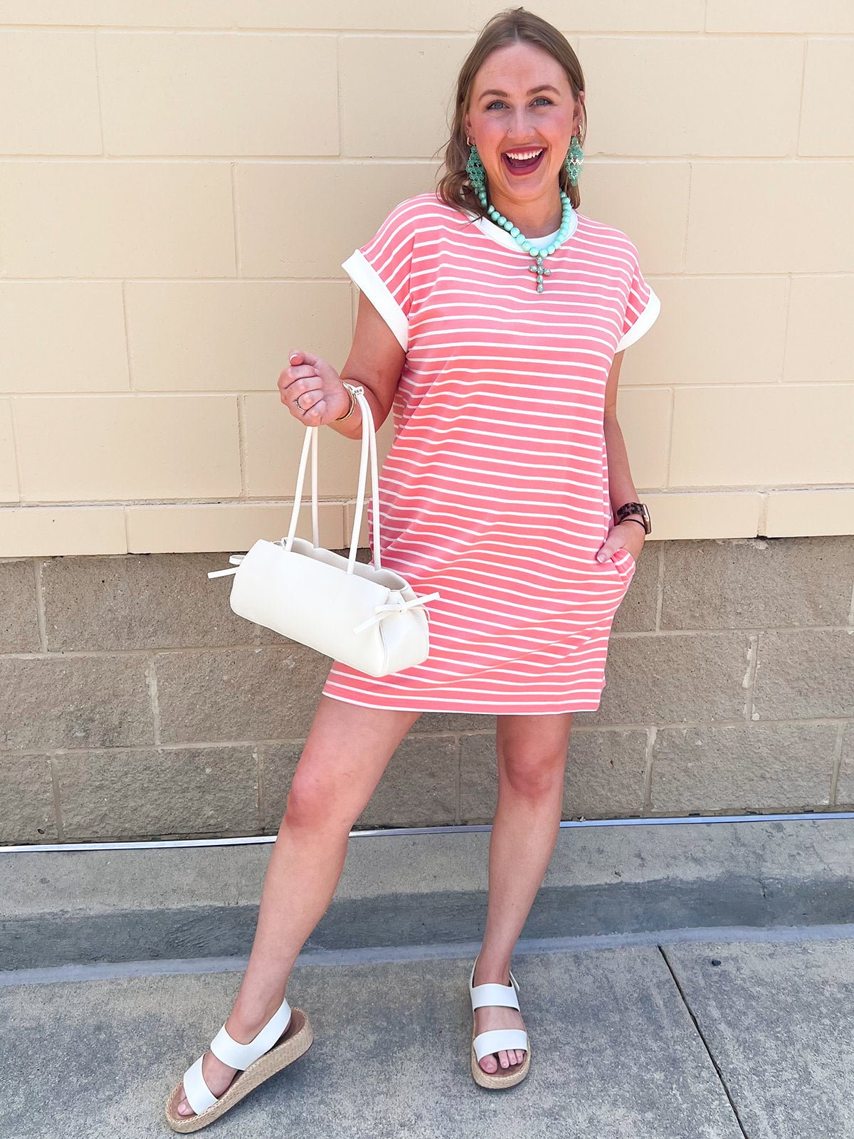 Harborline Ease T-Shirt Dress in Coral