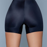 Seamless Mid-Waist & Anti-Chafing Slip Shorts-Black | Back View