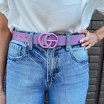 Color Coated GG Buckle Tonal Belt-Lavender | Front View