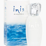 Inis Cologne Spray 1 fl oz bottle in frosted glass with ocean-inspired blue and white packaging.