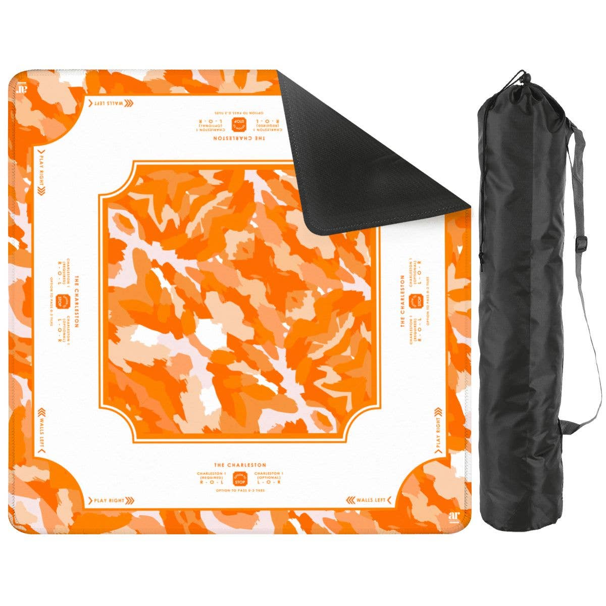 Orange and white Tennessee-inspired abstract brushstroke Mahjong mat with a structured playing layout and directional markers.