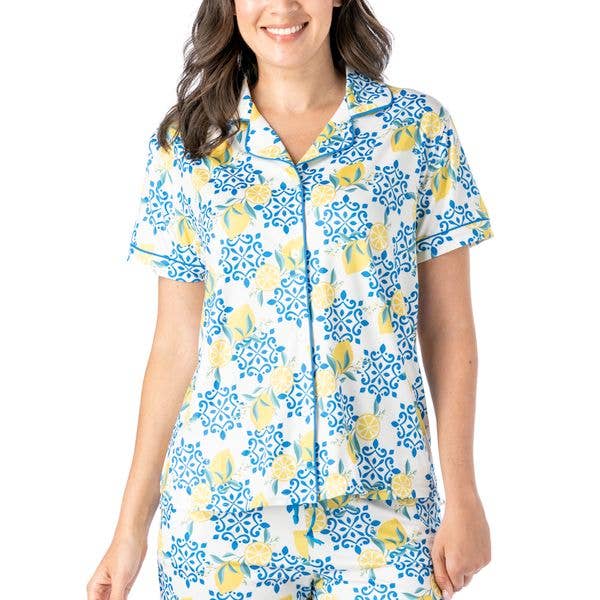 Sleepless in Santorini Lounge Top Lemons Yellow Blue