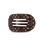 TELETIES medium flat round hair clip in taupe quilted design.