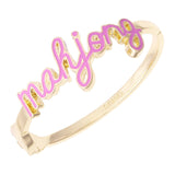 Mahjong cursive hinge bangle bracelet with light pink enamel detailing and a sleek statement design.