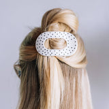 [Teleties] Flat Round Hair Clip | White Polka Dot Party | Medium