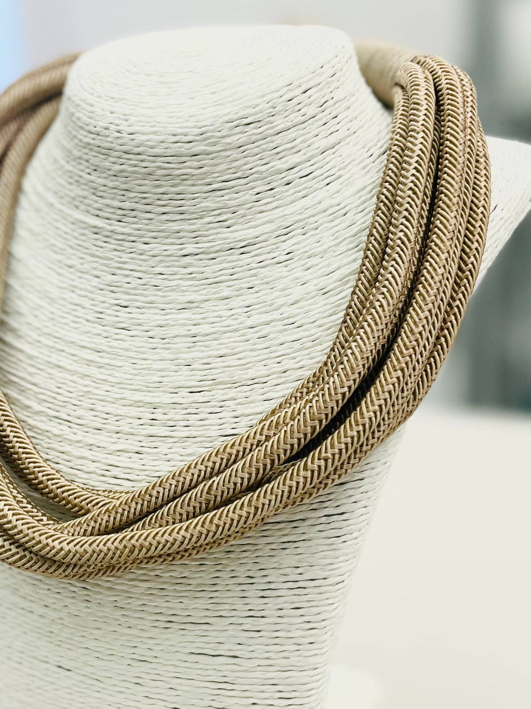 Rachel Rope Necklace in caramel, braided rope design, slip-on style, lightweight and versatile accessory