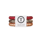 Set of three small spiral hair ties in burgundy and beige Wild Side design.