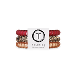 Set of three small spiral hair ties in burgundy and beige Wild Side design.