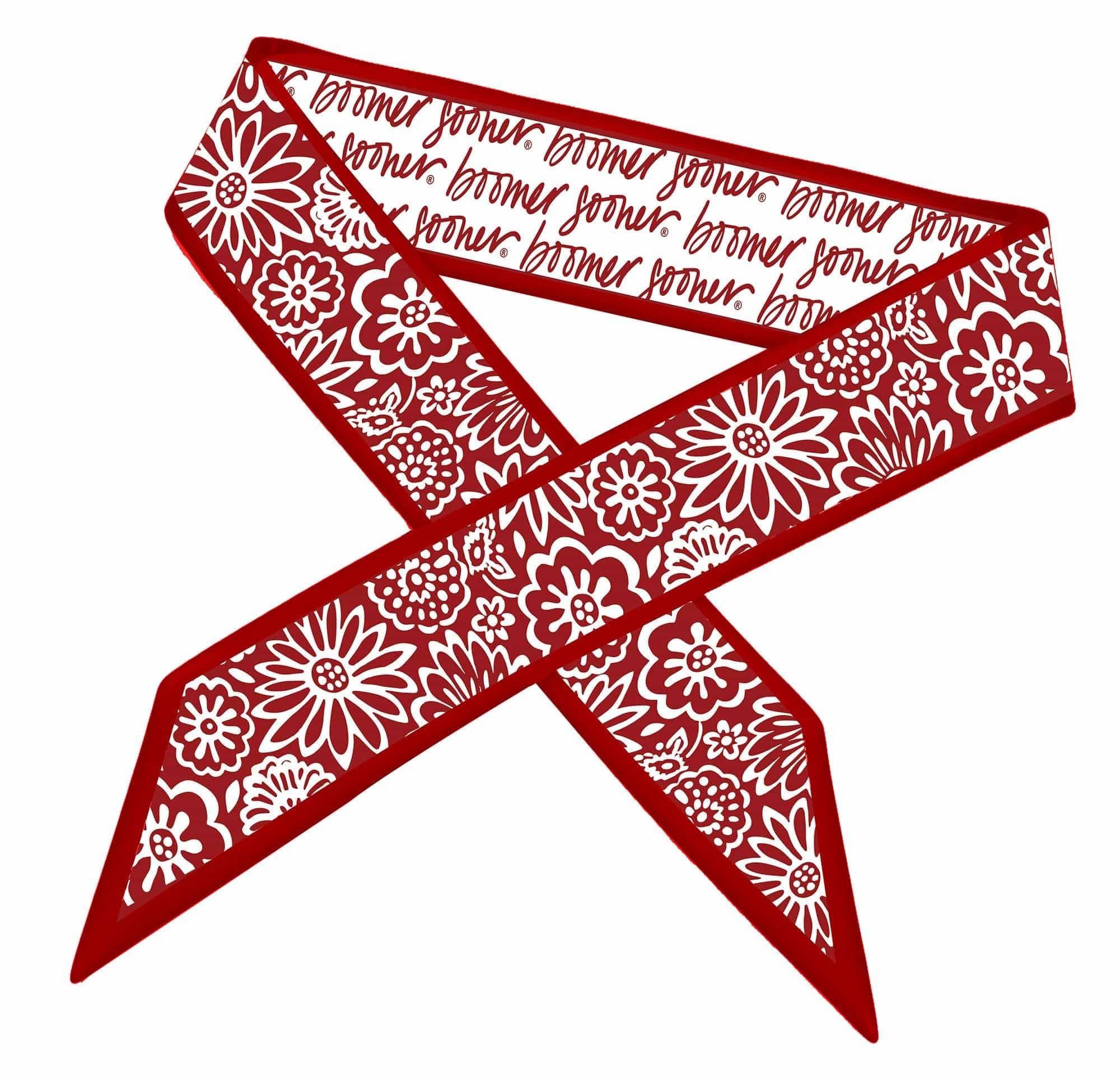 Oklahoma Sooners skinny satin scarf in crimson and cream
