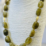 Green Marble Stone Necklace with Gold Beaded Accents