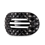 TELETIES large flat round hair clip in jet black quilted design.