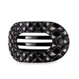 TELETIES large flat round hair clip in jet black quilted design.