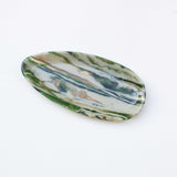 Glossy jade marble eco acetate oval catchall tray for holding Mahjong dice, jewelry, keys, and small accessories.