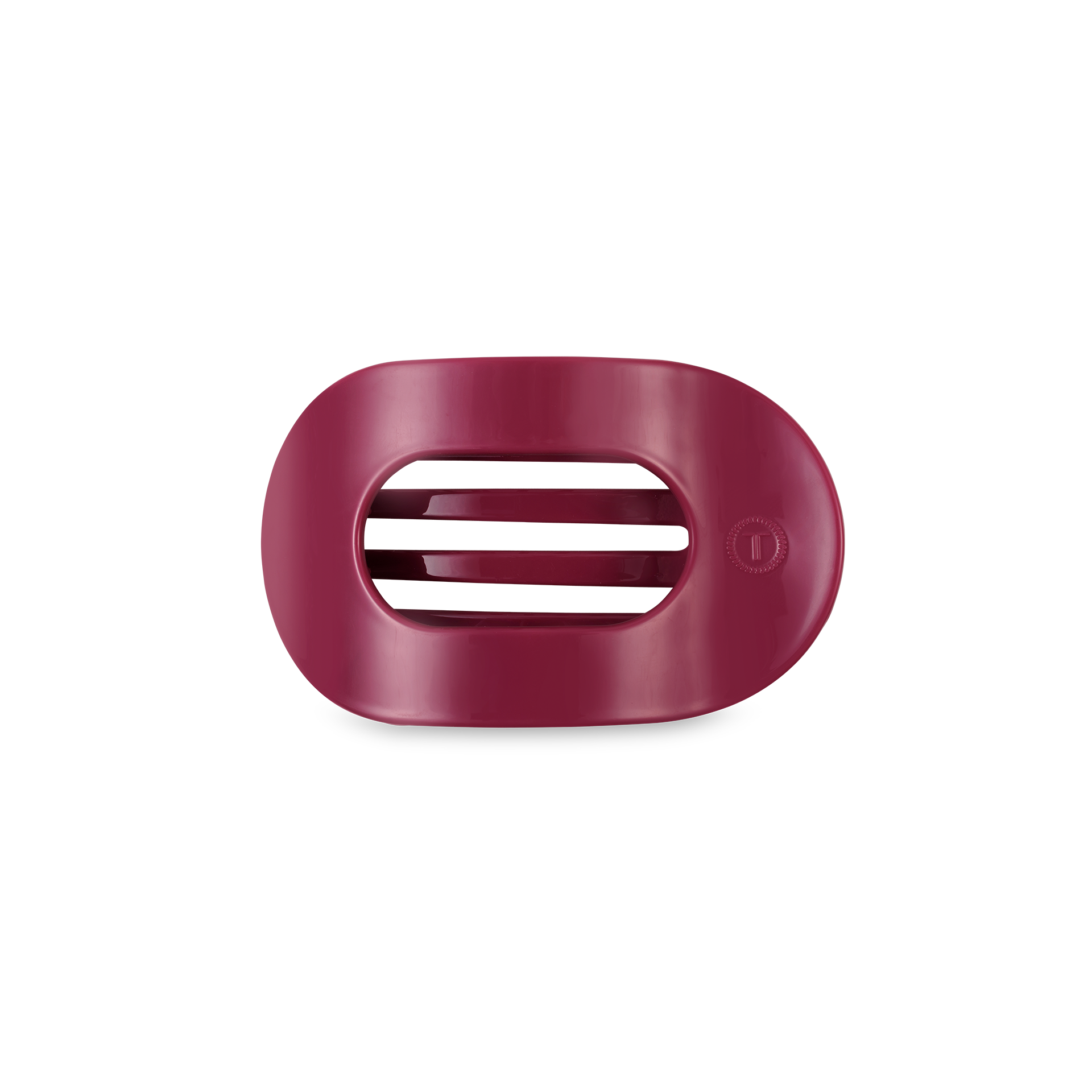 TELETIES small flat round hair clip in Wild Side deep magenta design.