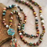 Stone Beaded Long Stone Necklace in Multi