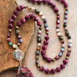 Stone Beaded Long Necklace in Rose