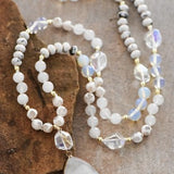 Stone Beaded Long Necklace in White