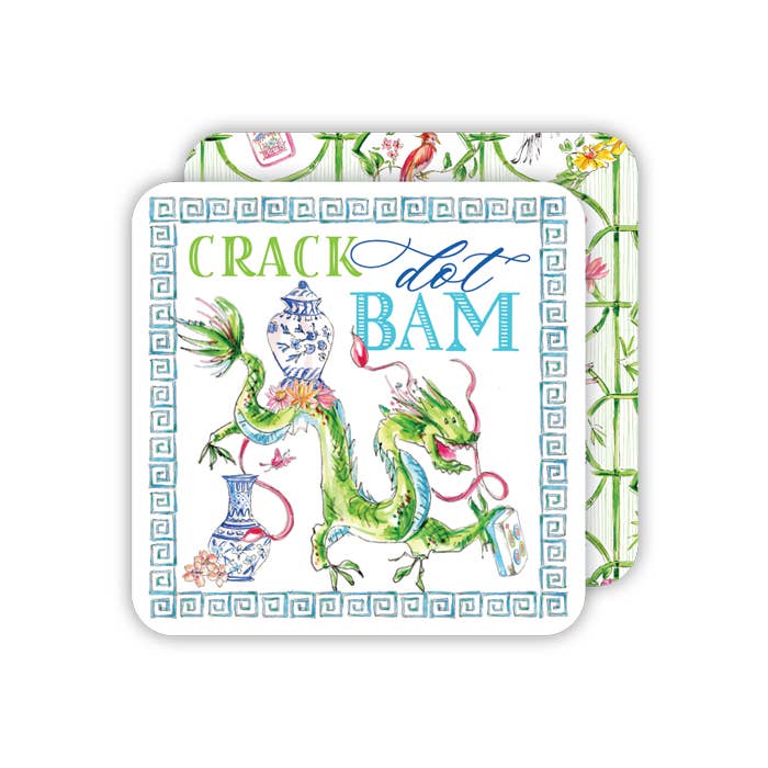 Crack Dot Bam Mahjong Dragon Blue Square Coaster
