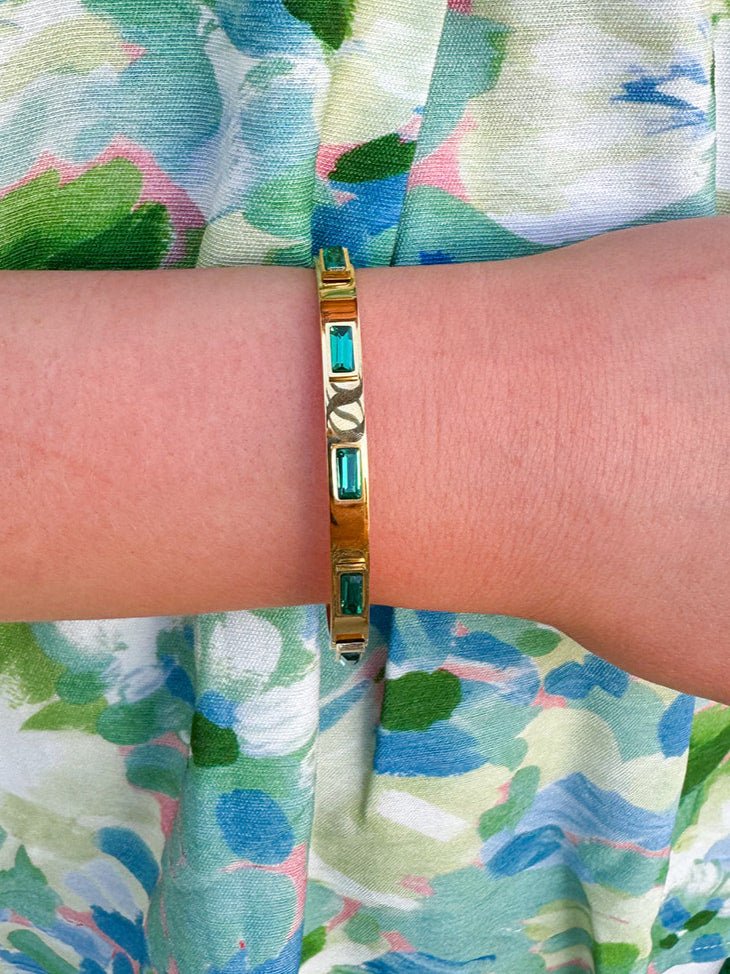 18K Gold Plated Green Stone Bangle Bracelets - The Pink Pineapple 850