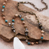 Natural Stone Bead Necklace with Stone Pendant-Green/Brown