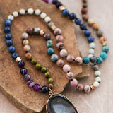 Natural Stone Bead Necklace with Stone Pendant-Multi Black Stone