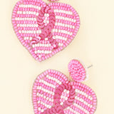 Heart Shaped Pink Ribbon Beaded Earrings
