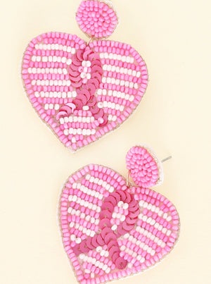 Heart Shaped Pink Ribbon Beaded Earrings